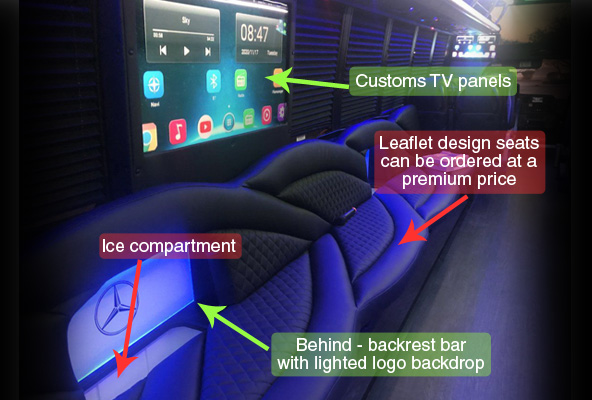 behind backrest bar with lighted logo backdrop