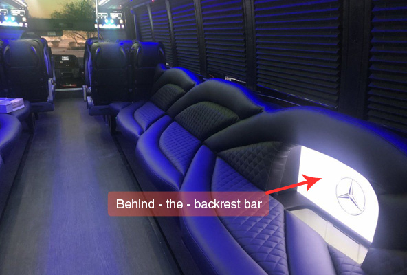 behind the backrest bar