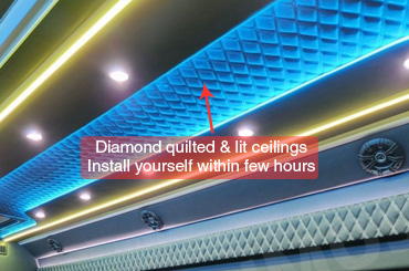 diamond quilted & lit ceilings