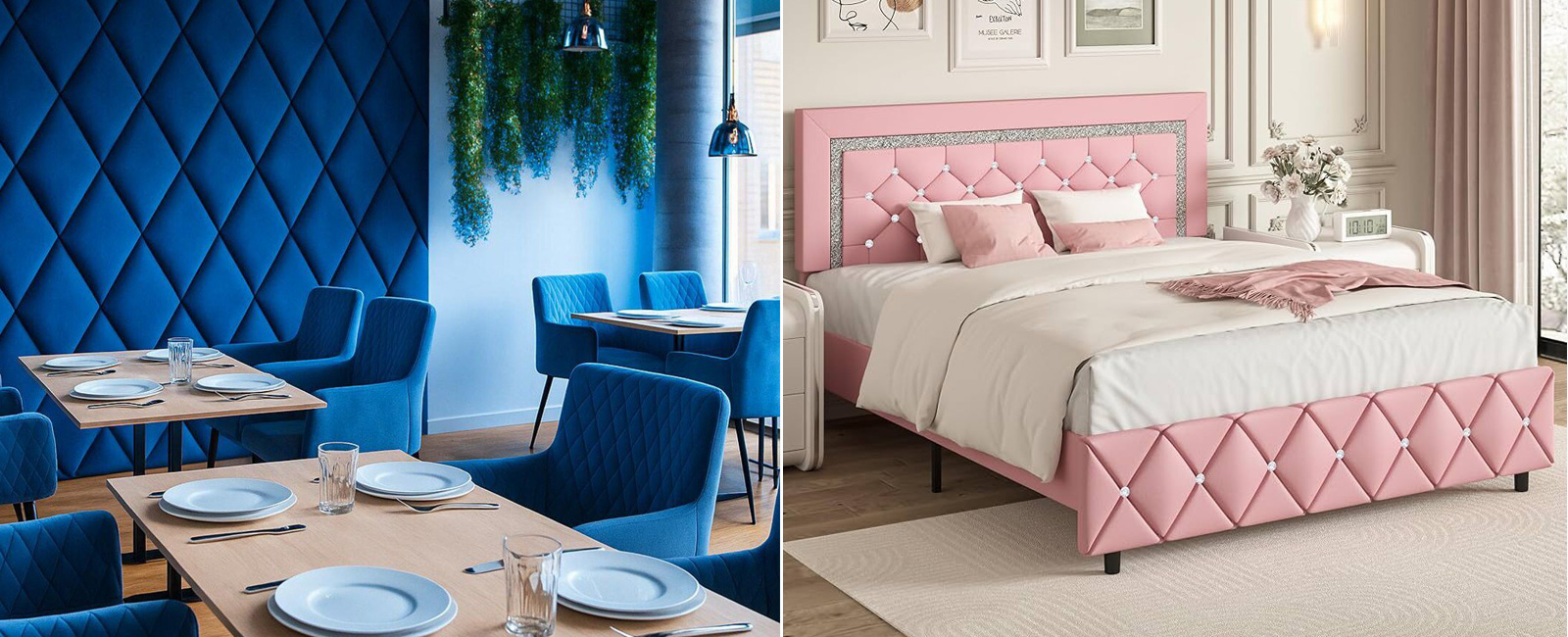 Diamond quilted vinyl and genuine leather slider