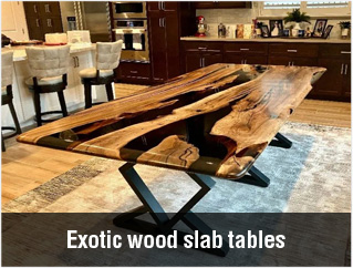 Exotic wood slab tables