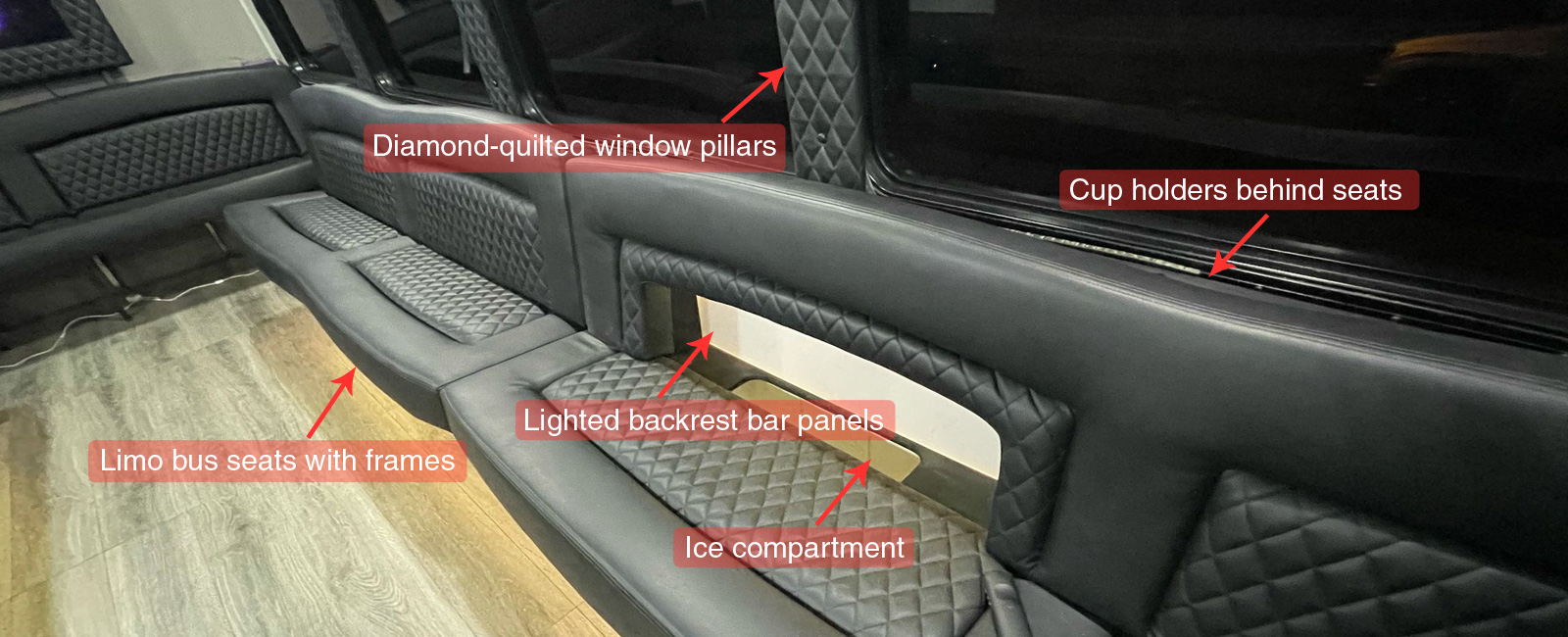 Seats with bar behind seat